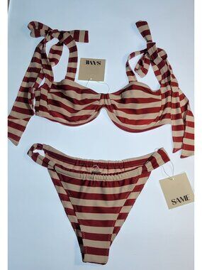 SAME LOS ANGELES 2 PC BIKINY WOMENS The Lady Bra And Rucched Bottom Stripped L
